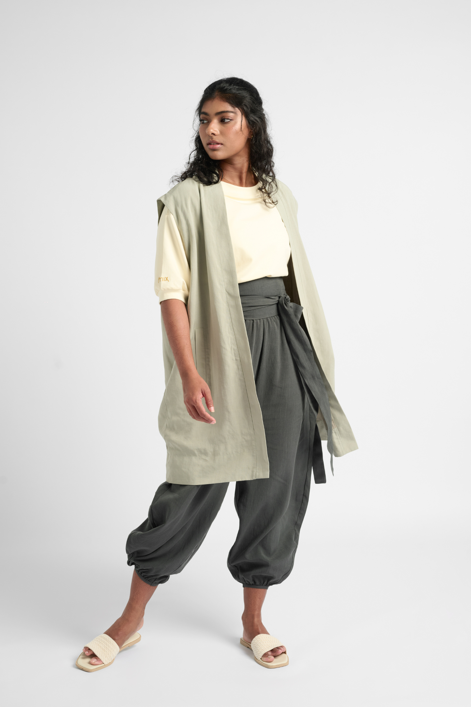 ARIAKE Sleeveless Knee-length Jacket - Sea Sage – Finix