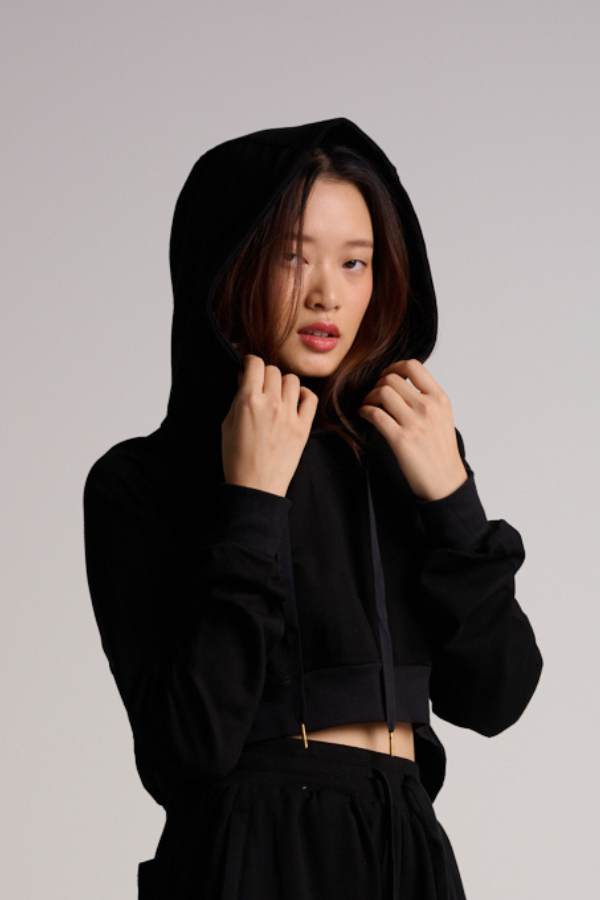 Rise Cropped Hoodie - Black Obsidian