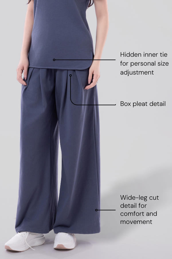 FLOW Box Pleat Wide-Leg Joggers - Shadow Blue