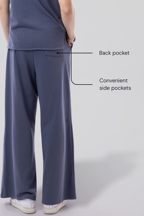 FLOW Box Pleat Wide-Leg Joggers - Shadow Blue