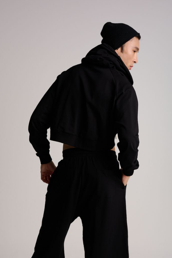 Rise Cropped Hoodie - Black Obsidian