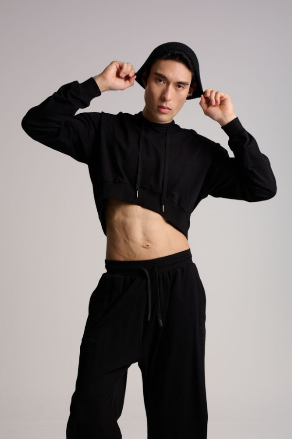 Rise Cropped Hoodie - Black Obsidian