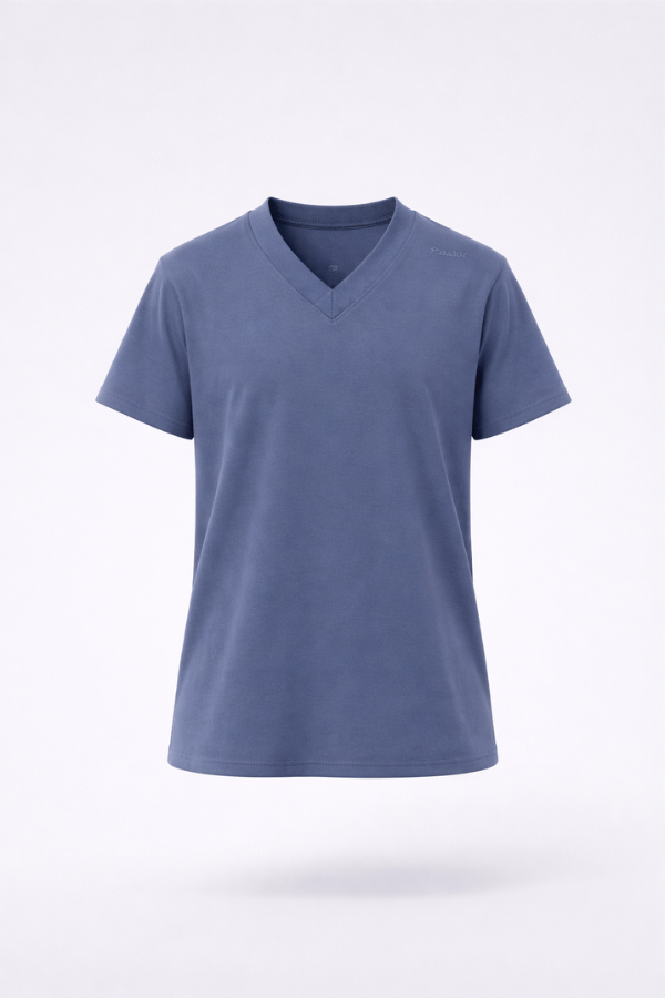 Finix Juban V-neck T-shirt in Shadow Blue – front view