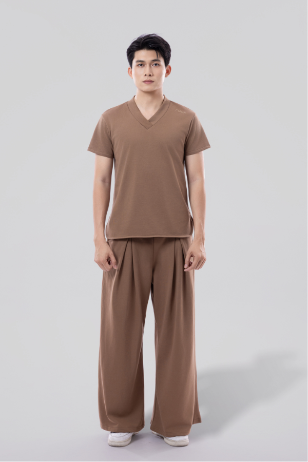 FLOW Box Pleat Wide-Leg Joggers - Mocha Brown