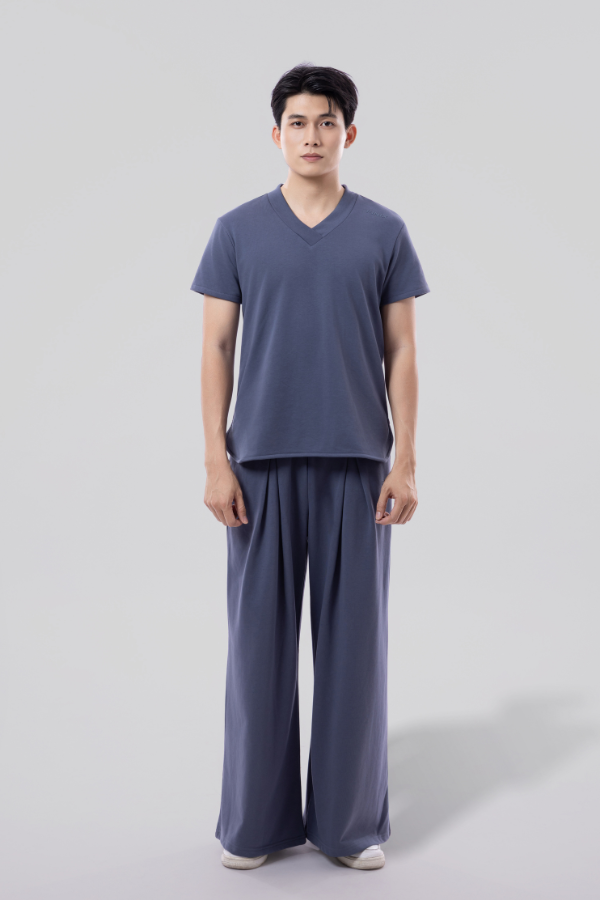 FLOW Box Pleat Wide-Leg Joggers - Shadow Blue