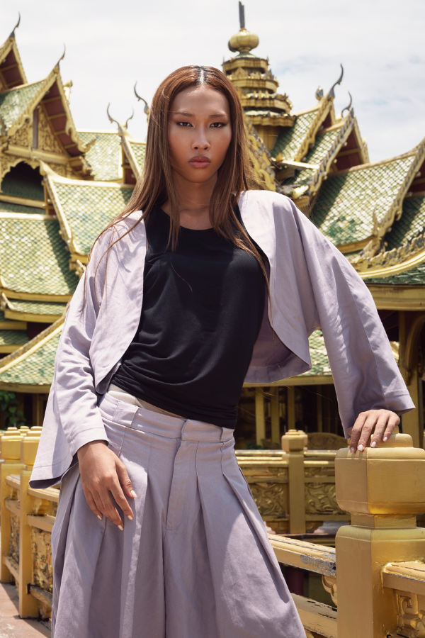 RYÚ Kimono-Sleeve Cropped Bolero Jacket - Ash Grey