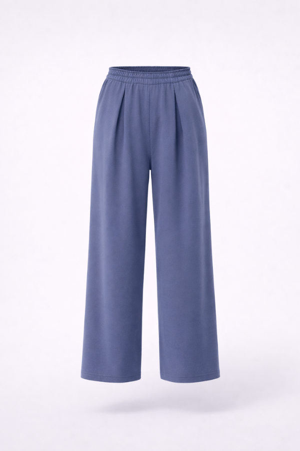 Finix FLOW Box Pleat Wide Leg Joggers in Shadow Blue – front view