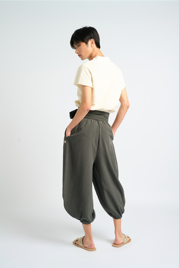 ARIAKE Linen Tobi Pants and Obi Belt - Anthracite Grey