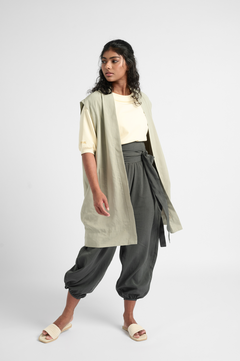 ARIAKE Sleeveless Knee-length Jacket - Sea Sage