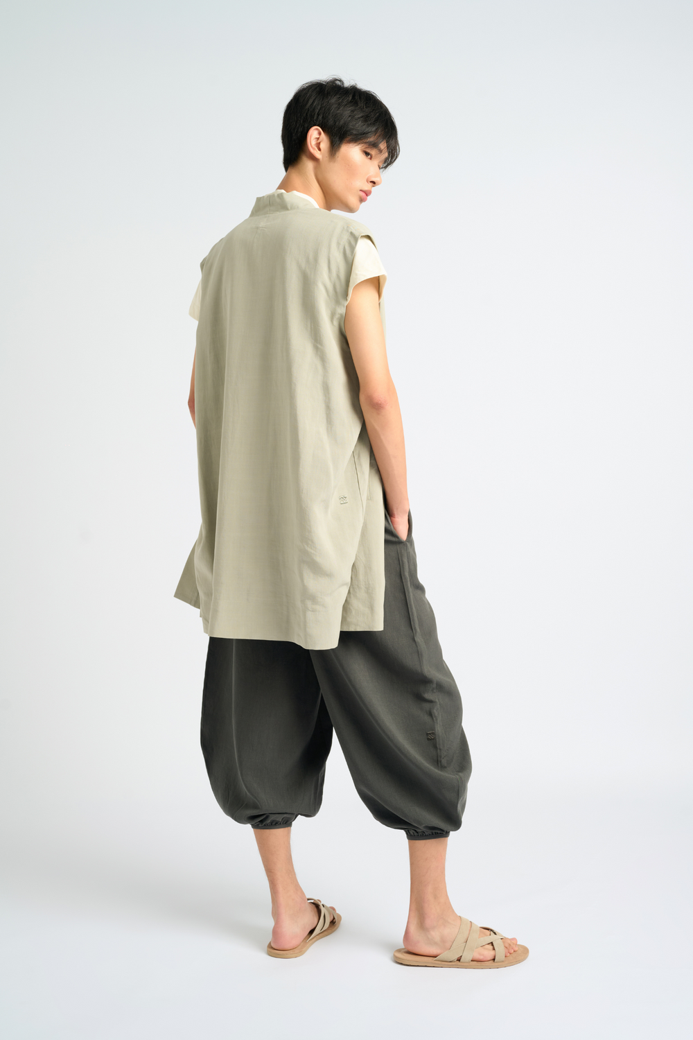 ARIAKE Sleeveless Knee-length Jacket - Sea Sage