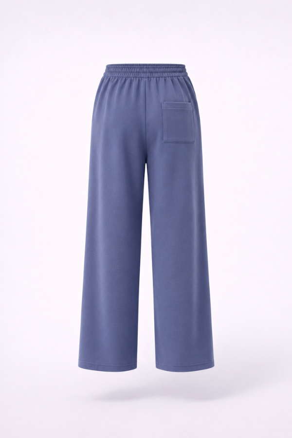 Finix FLOW Box Pleat Wide Leg Joggers in Shadow Blue – back view.