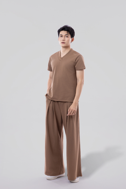 FLOW Box Pleat Wide-Leg Joggers - Mocha Brown