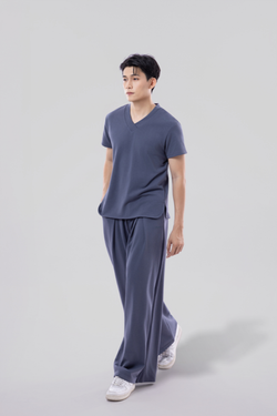 FLOW Box Pleat Wide-Leg Joggers - Shadow Blue