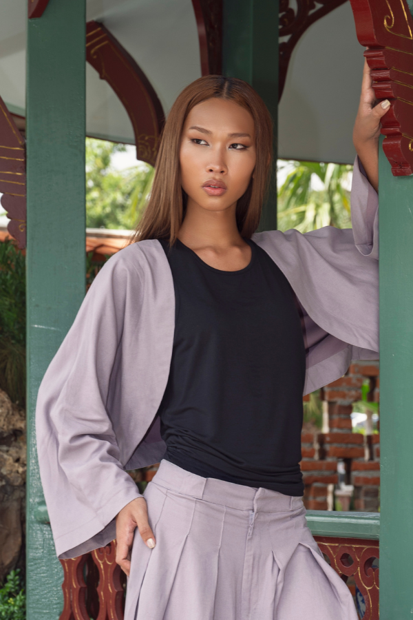 RYÚ Kimono-Sleeve Cropped Bolero Jacket - Ash Grey