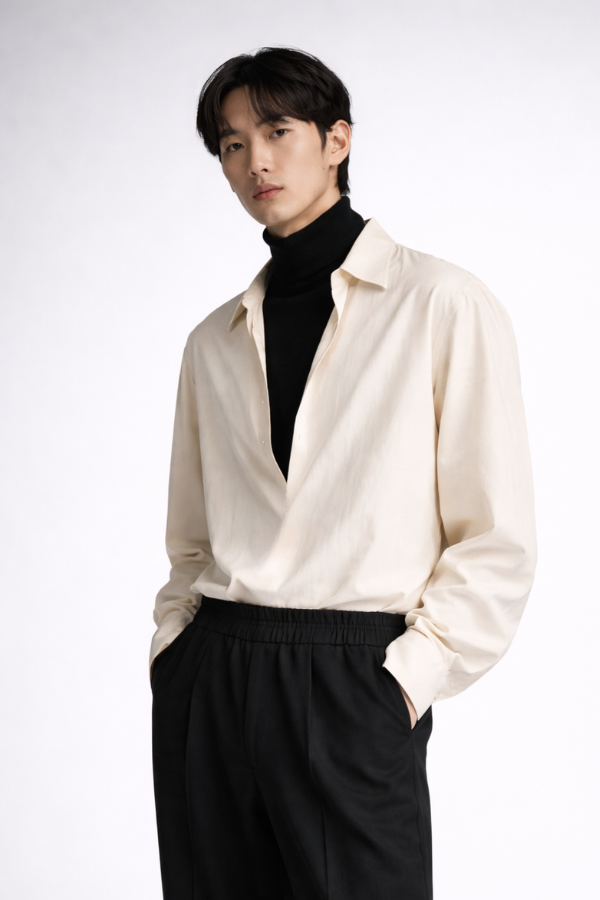 RYÚ Drop-V Seamless Collar Shirt - Oat White