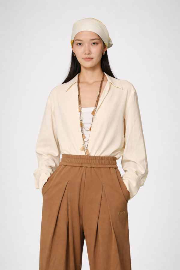 RYÚ Drop-V Seamless Collar Shirt - Oat White