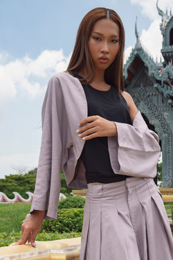 RYÚ Kimono-Sleeve Cropped Bolero Jacket - Ash Grey