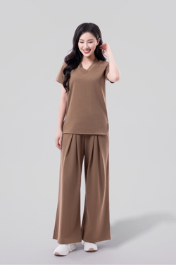 FLOW Box Pleat Wide-Leg Joggers - Mocha Brown