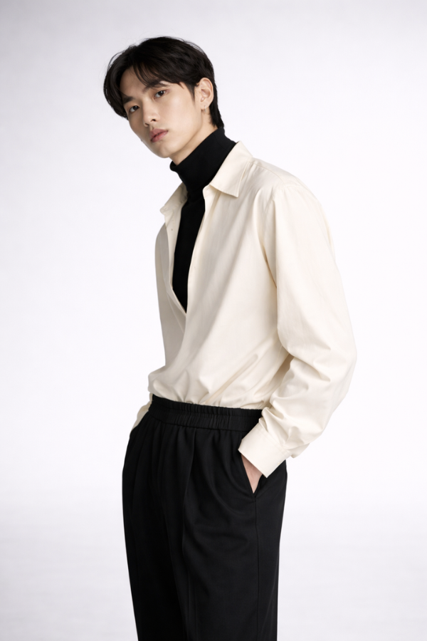 RYÚ Drop-V Seamless Collar Shirt - Oat White