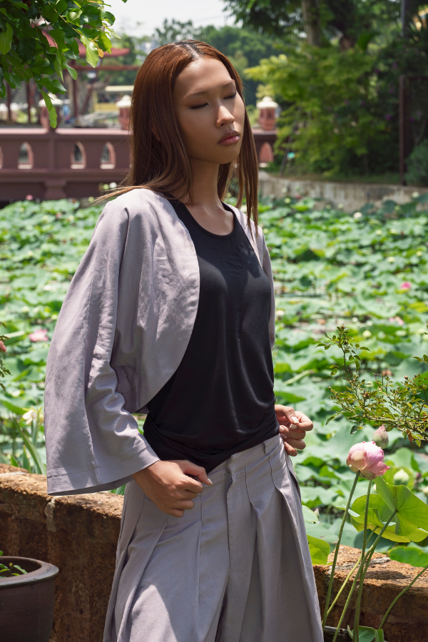 RYÚ Kimono-Sleeve Cropped Bolero Jacket - Ash Grey
