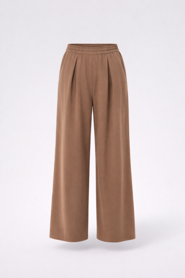 Finix FLOW Box Pleat Wide Leg Joggers in Mocha Brown – front view.