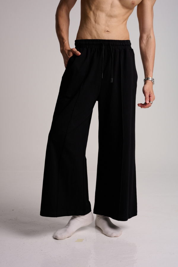 Wanderlust Wide Leg Pintuck Joggers - Black