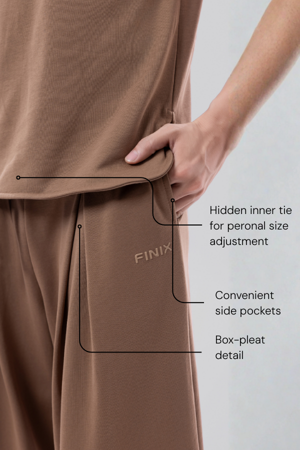FLOW Box Pleat Wide-Leg Joggers - Mocha Brown