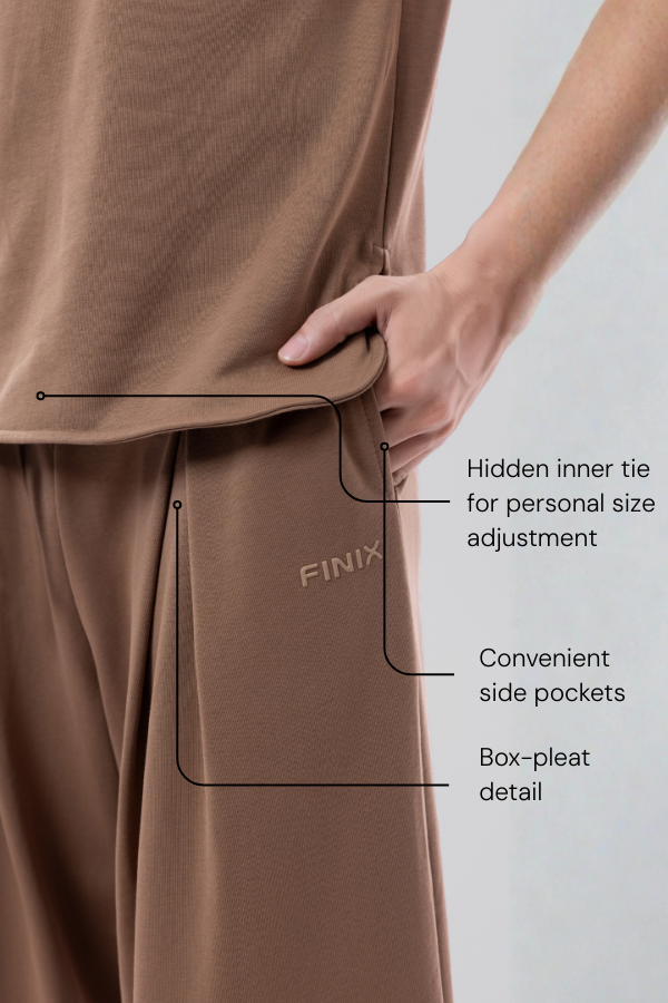 FLOW Box Pleat Wide-Leg Joggers - Mocha Brown