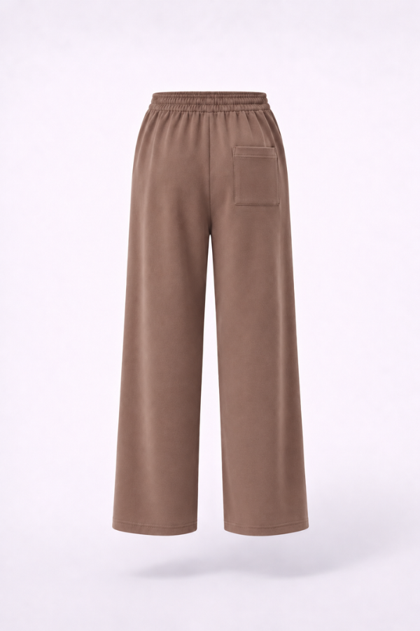 Finix FLOW Box Pleat Wide Leg Joggers in Mocha Brown – back view.