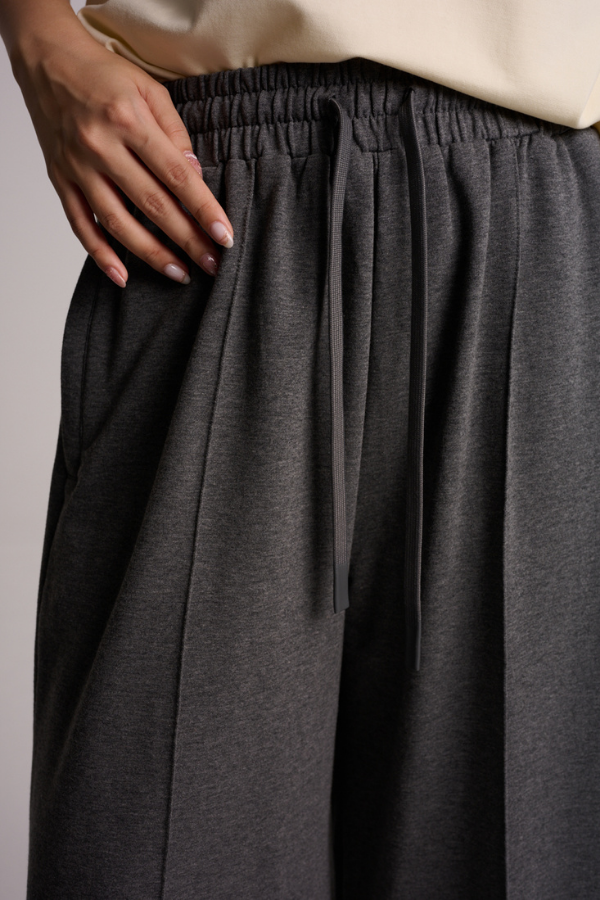 Wanderlust Wide Leg Pintuck Joggers - Melange Grey