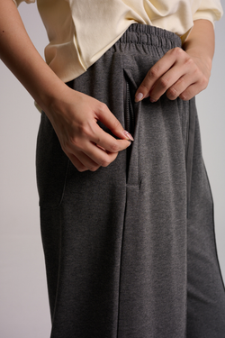 Wanderlust Wide Leg Pintuck Joggers - Melange Grey