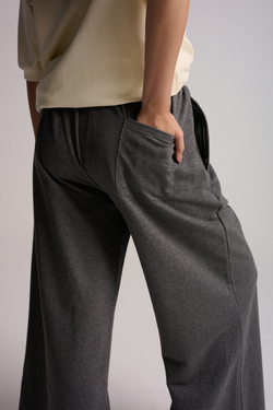 Wanderlust Wide Leg Pintuck Joggers - Melange Grey