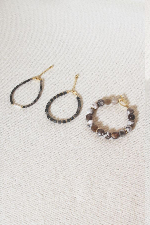 Gemstones, Bracelet, Bracelet Bundle, Handcrafted, Artisanal, Made in Bali, Gender Neutral, Accessories, Jewelry, Layered Jewelry, Grey