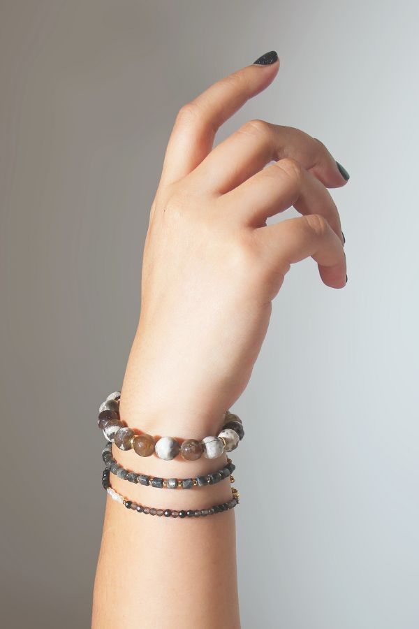 Gemstones, Bracelet, Bracelet Bundle, Handcrafted, Artisanal, Made in Bali, Gender Neutral, Accessories, Jewelry, Layered Jewelry, Grey