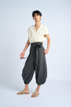 ARIAKE Linen Tobi Pants and Obi Belt - Anthracite Grey