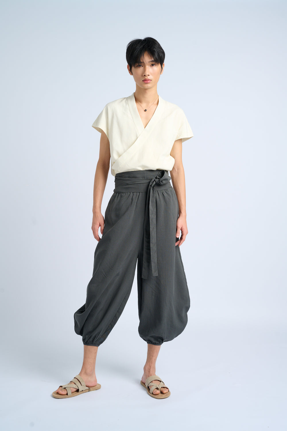 ARIAKE Linen Tobi Pants and Obi Belt - Anthracite Grey