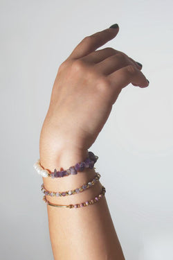 Gemstones, Bracelet, Bracelet Bundle, Handcrafted, Artisanal, Made in Bali, Gender Neutral, Accessories, Jewelry, Layered Jewelry, Purple, Amethyst, Fresh Pearl