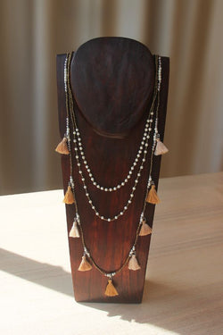Necklace, Artisanal, Layered Necklace, Tassel, Made in Bali, Handcrafted, Beaded, Gold