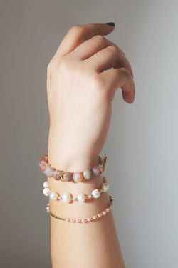 Gemstones, Bracelet, Bracelet Bundle, Handcrafted, Artisanal, Made in Bali, Gender Neutral, Accessories, Jewelry, Layered Jewelry, Pink, Peach Morganite, Pearl, Agate